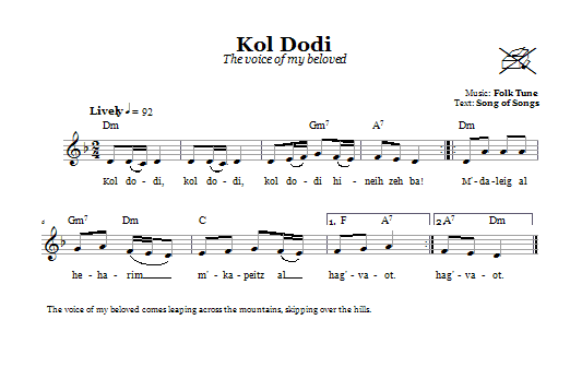Folk Tune Kol Dodi (The Voice Of My Beloved) Sheet Music