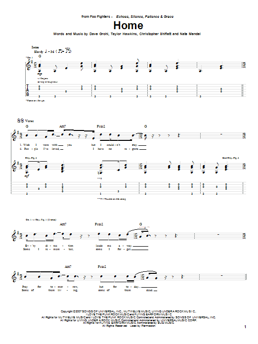 Foo Fighters Home Sheet Music