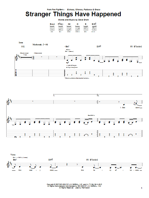 Foo Fighters Stranger Things Have Happened Sheet Music