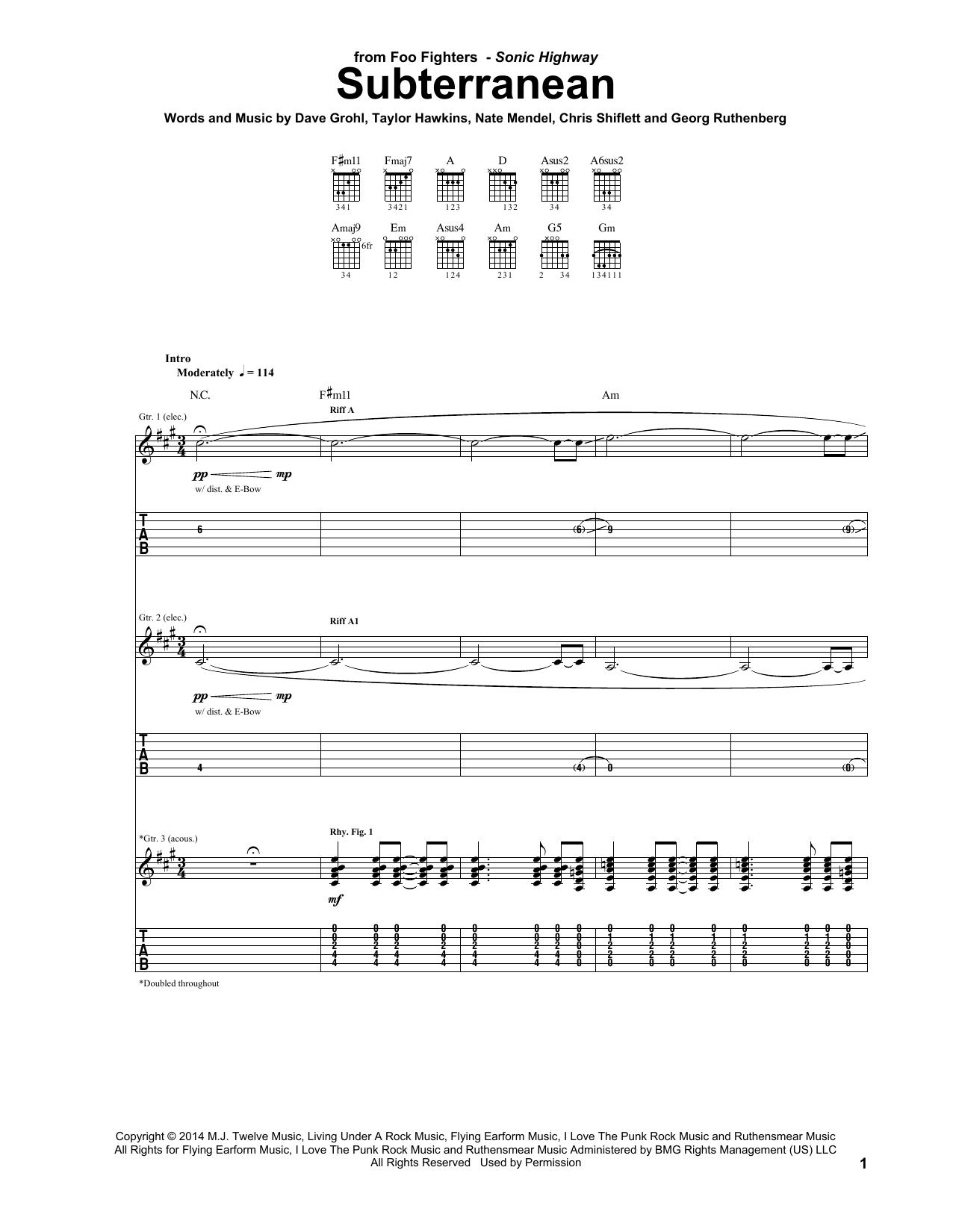 Foo Fighters Subterranean Sheet Music