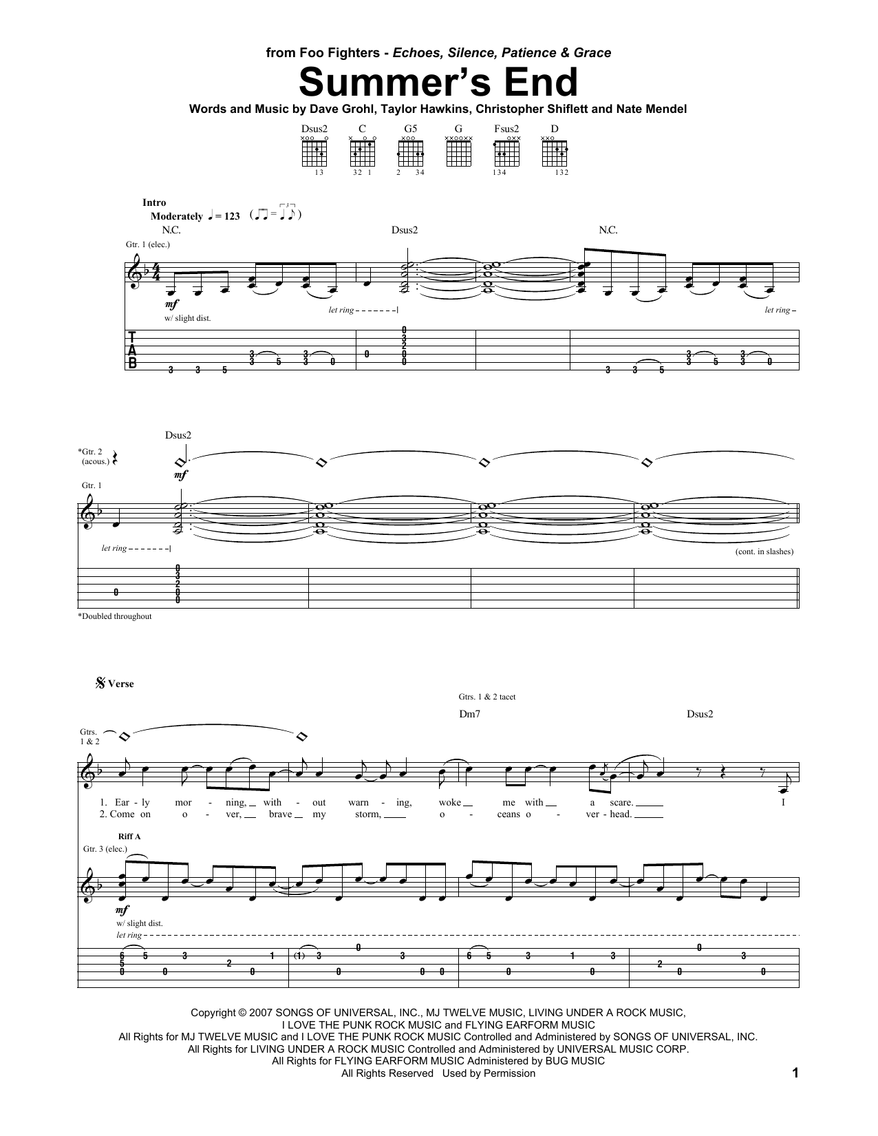Foo Fighters Summer's End Sheet Music