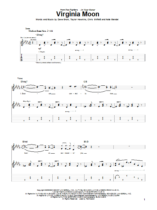 Foo Fighters Virginia Moon Sheet Music