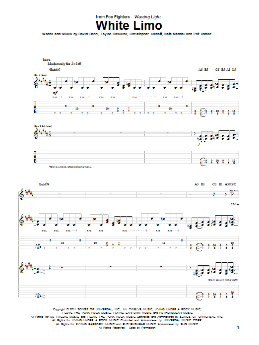 Foo Fighters White Limo Sheet Music