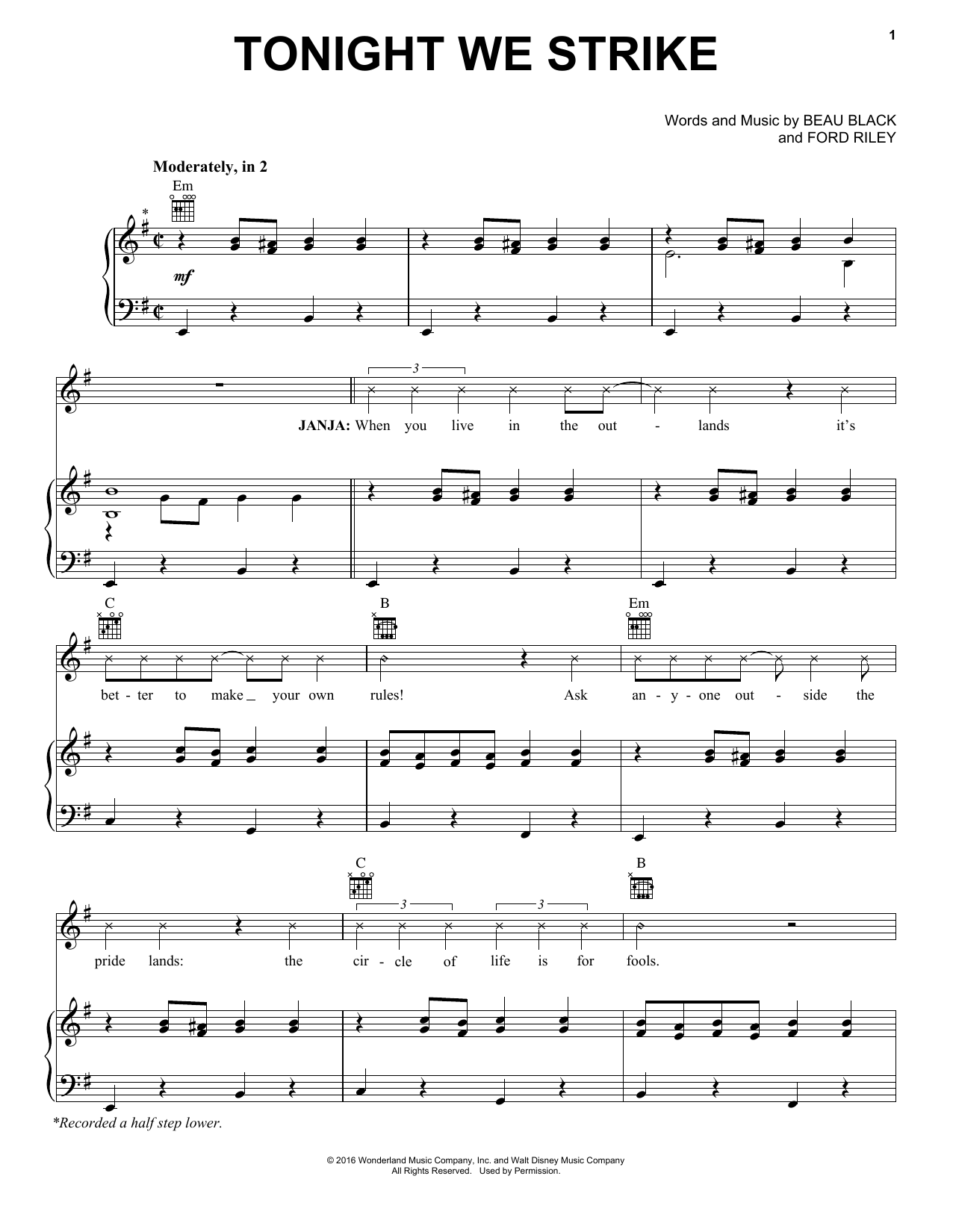 Ford Riley Tonight We Strike Sheet Music