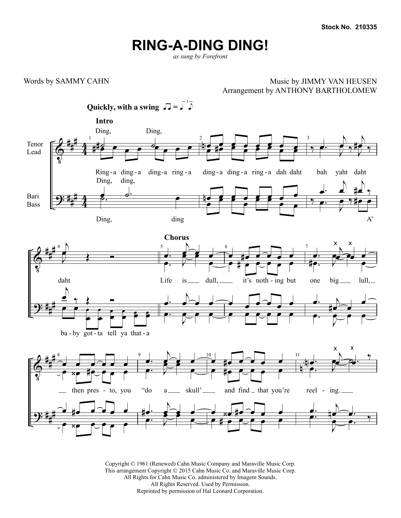 Forefront Ring-a-Ding Ding (arr. Anthony Bartholomew) Sheet Music