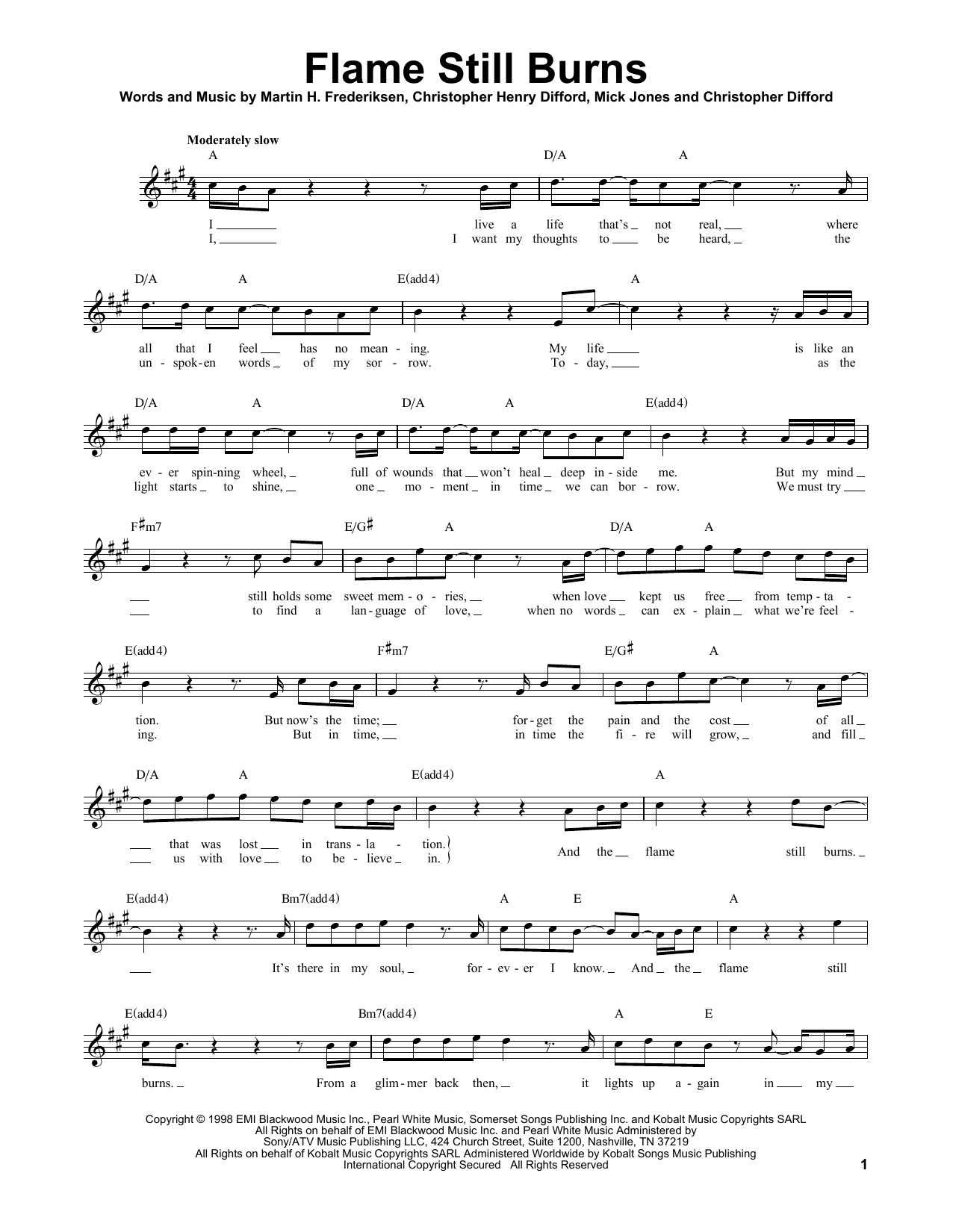 Foreigner Flame Still Burns Sheet Music