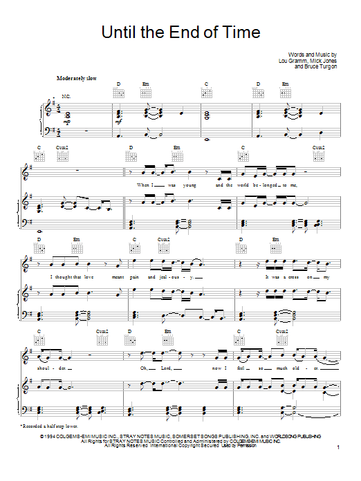 Foreigner Until The End Of Time Sheet Music