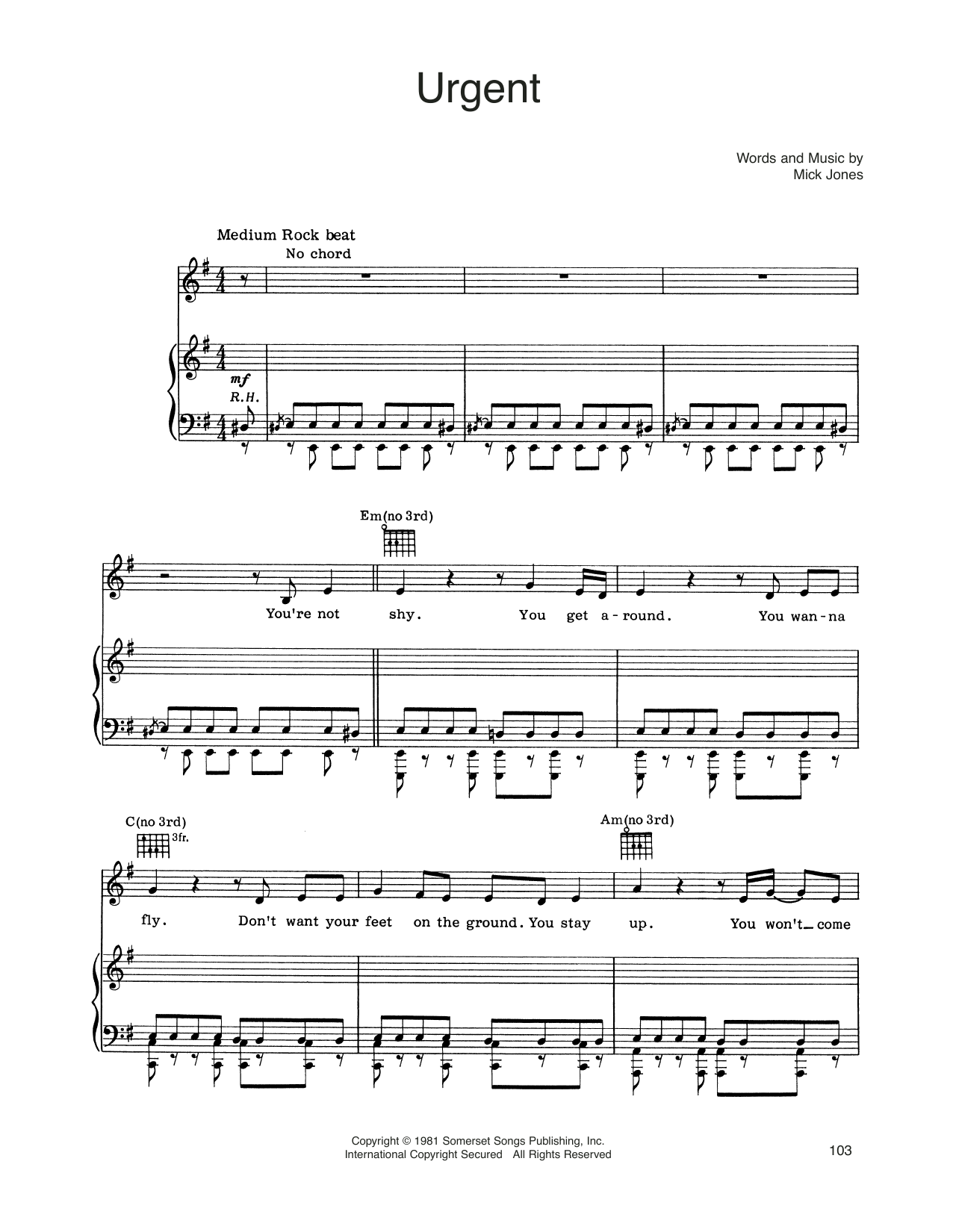 Foreigner Urgent Sheet Music