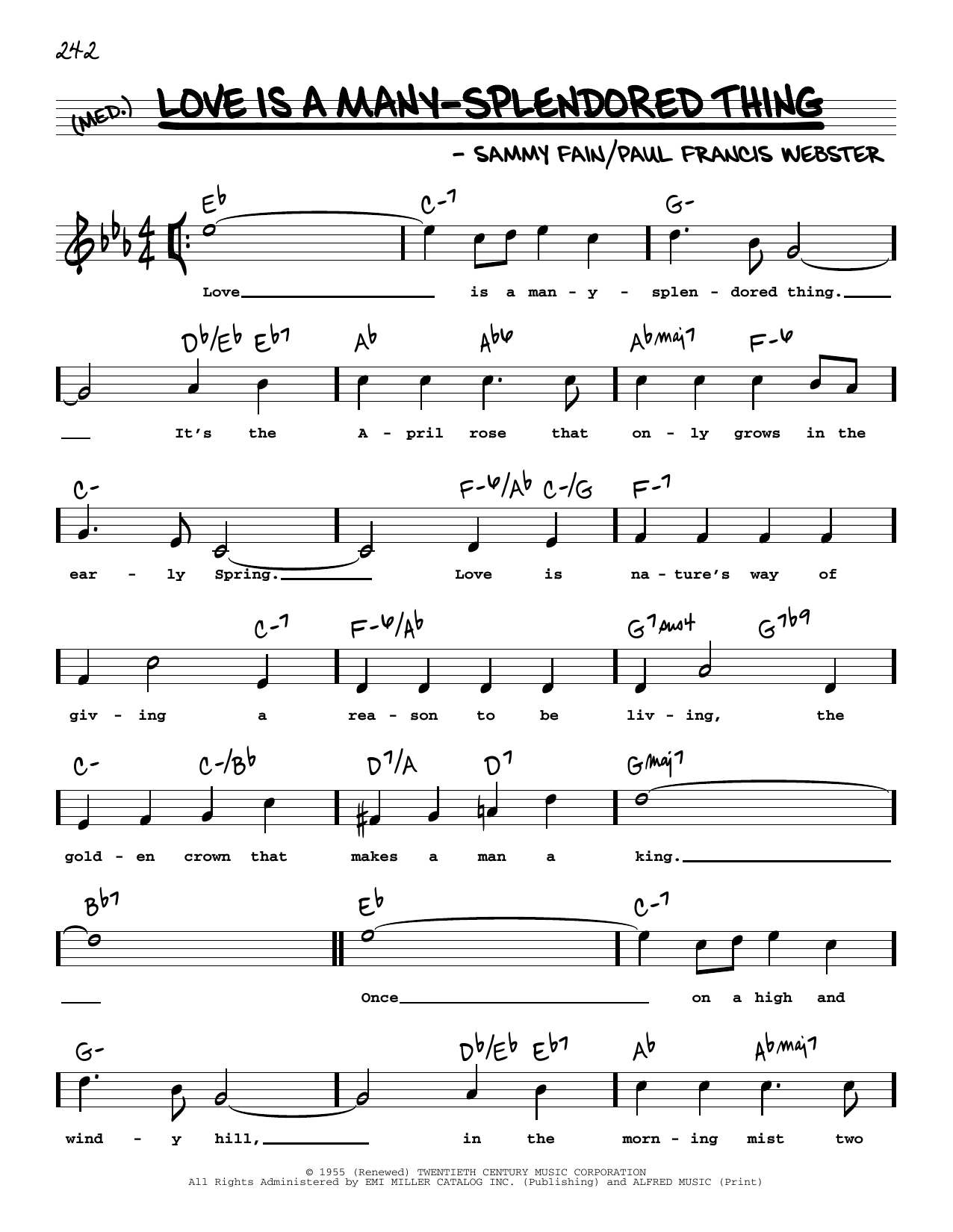 Four Aces Love Is A Many-Splendored Thing (High Voice) Sheet Music