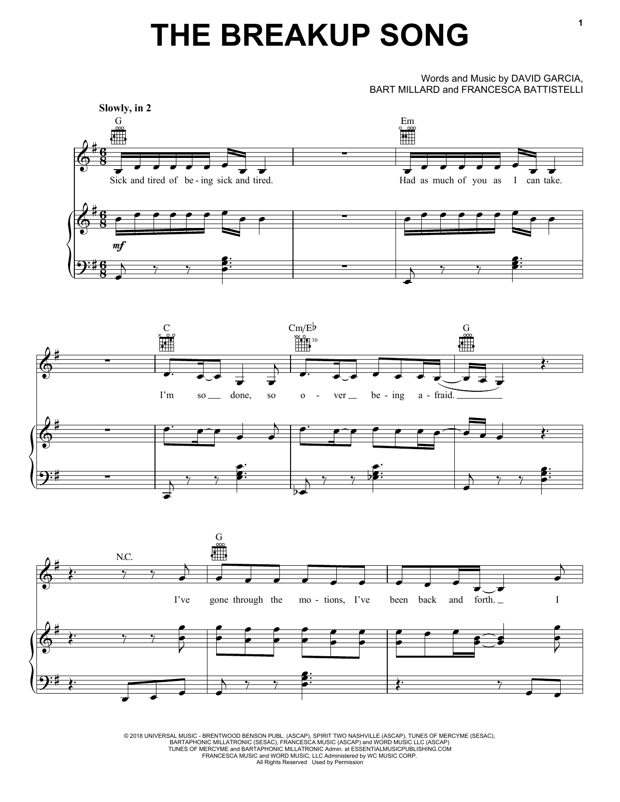 Francesca Battistelli The Breakup Song Sheet Music