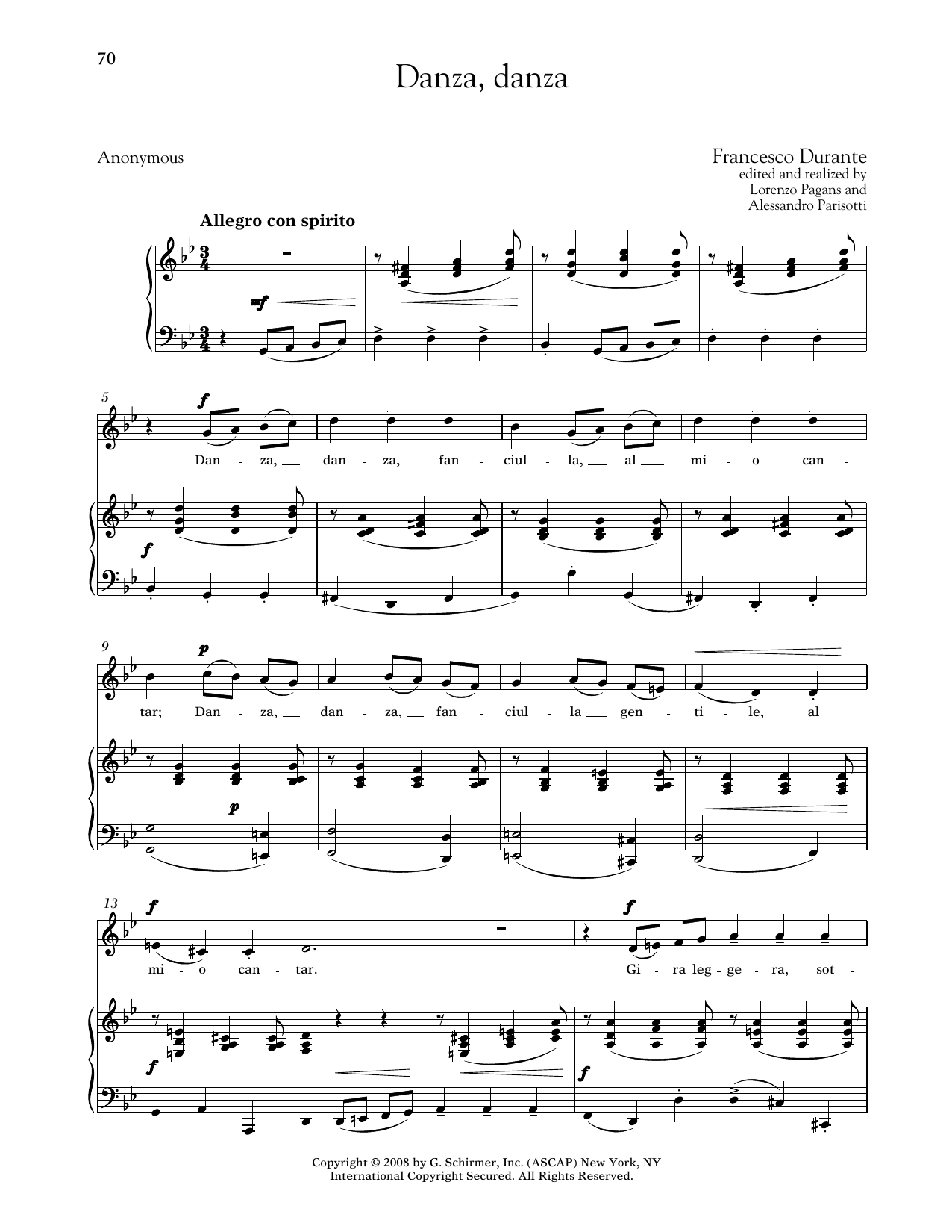 Francesco Durante Danza, Danza (Medium Low Voice) Sheet Music