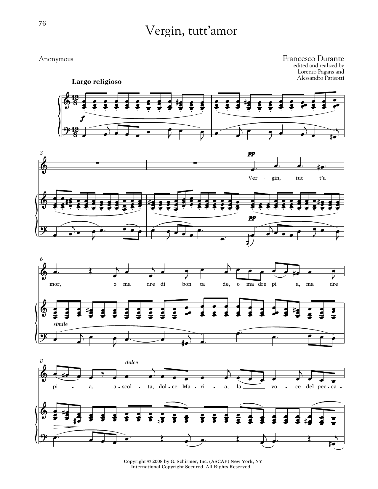 Francesco Durante Vergin, Tutt'amor (Medium Low Voice) Sheet Music