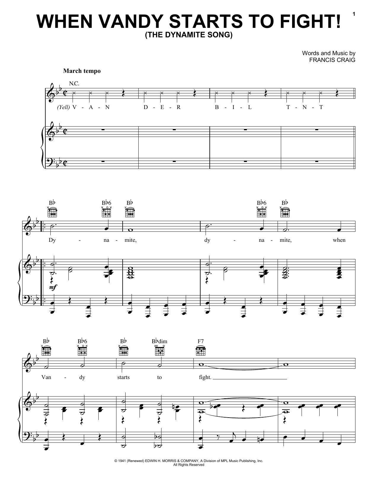 Francis Craig When Vandy Starts To Fight! (The Dynamite Song) Sheet Music