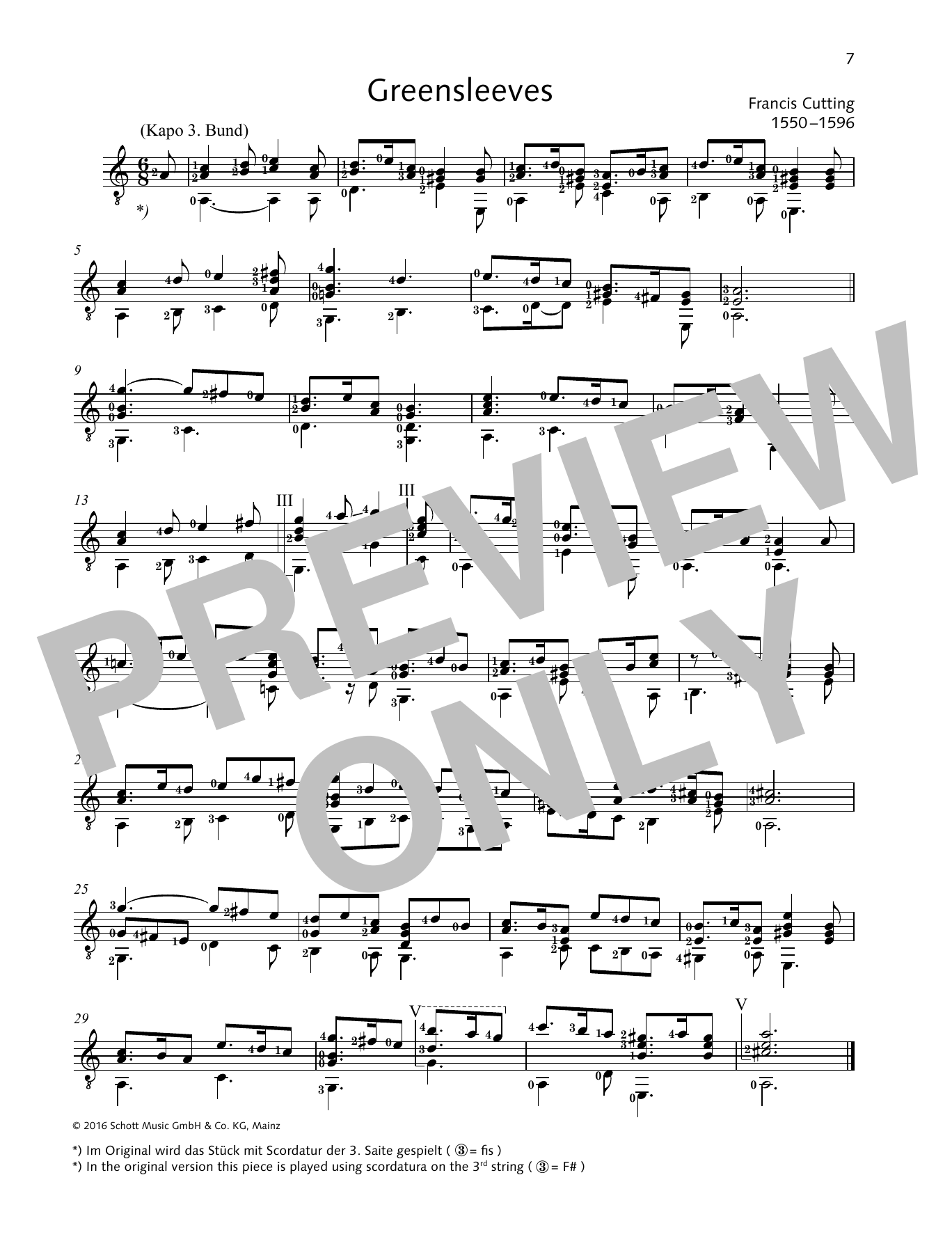 Francis Cutting Greensleeves Sheet Music