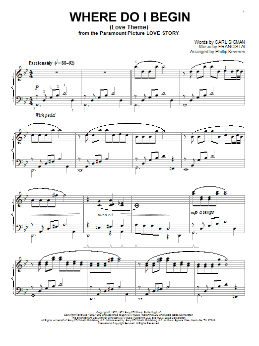 Francis Lai Where Do I Begin (Love Theme) (arr. Phillip Keveren) Sheet Music
