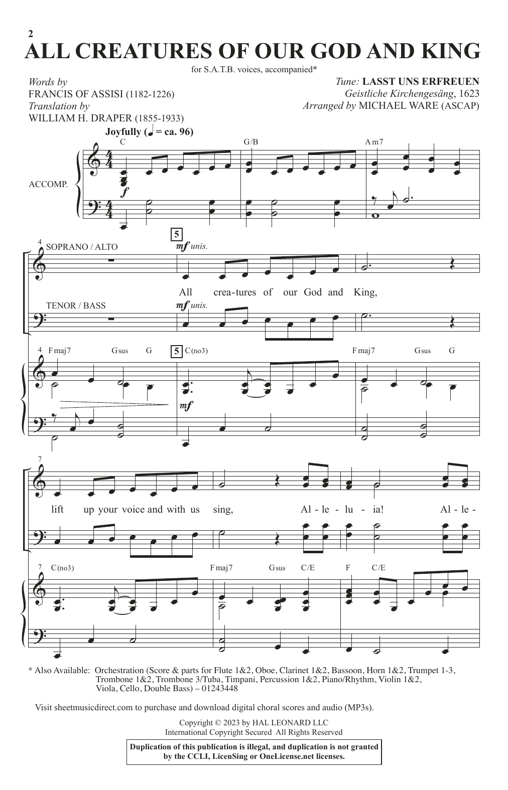 Francis Of Assisi All Creatures Of Our God And King (arr. Michael Ware) Sheet Music