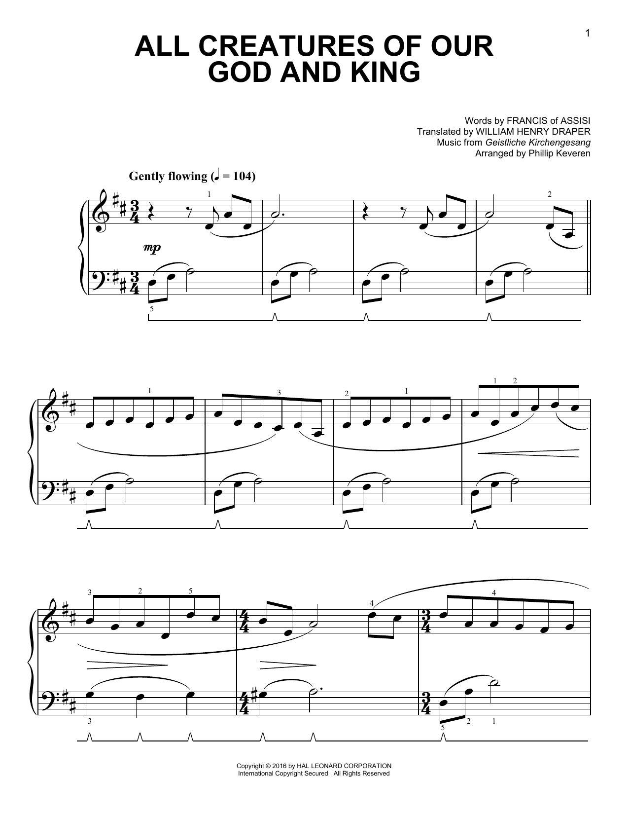 Francis Of Assisi All Creatures Of Our God And King [Classical version] (arr. Phillip Keveren) Sheet Music