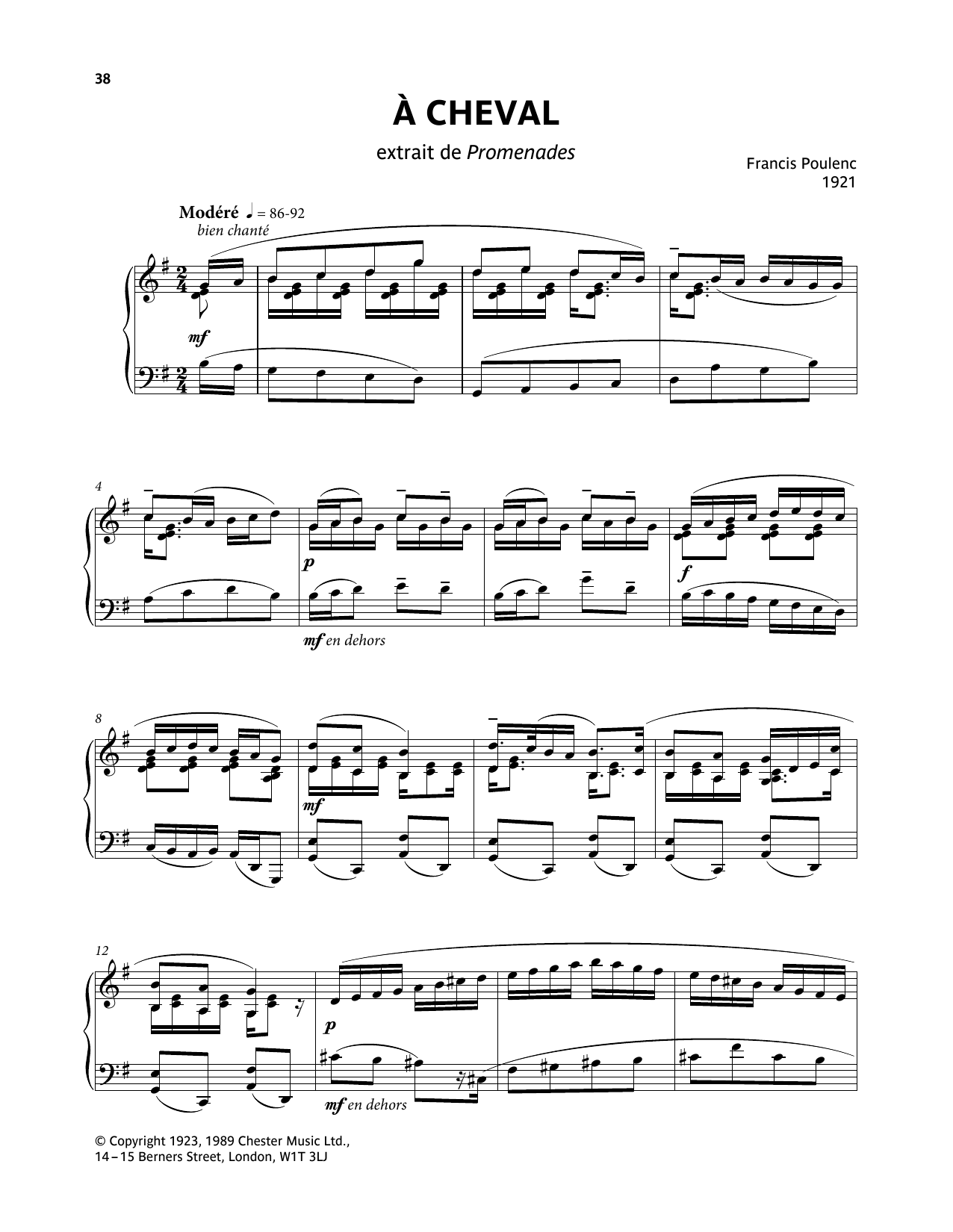 Francis Poulenc A Cheval Sheet Music