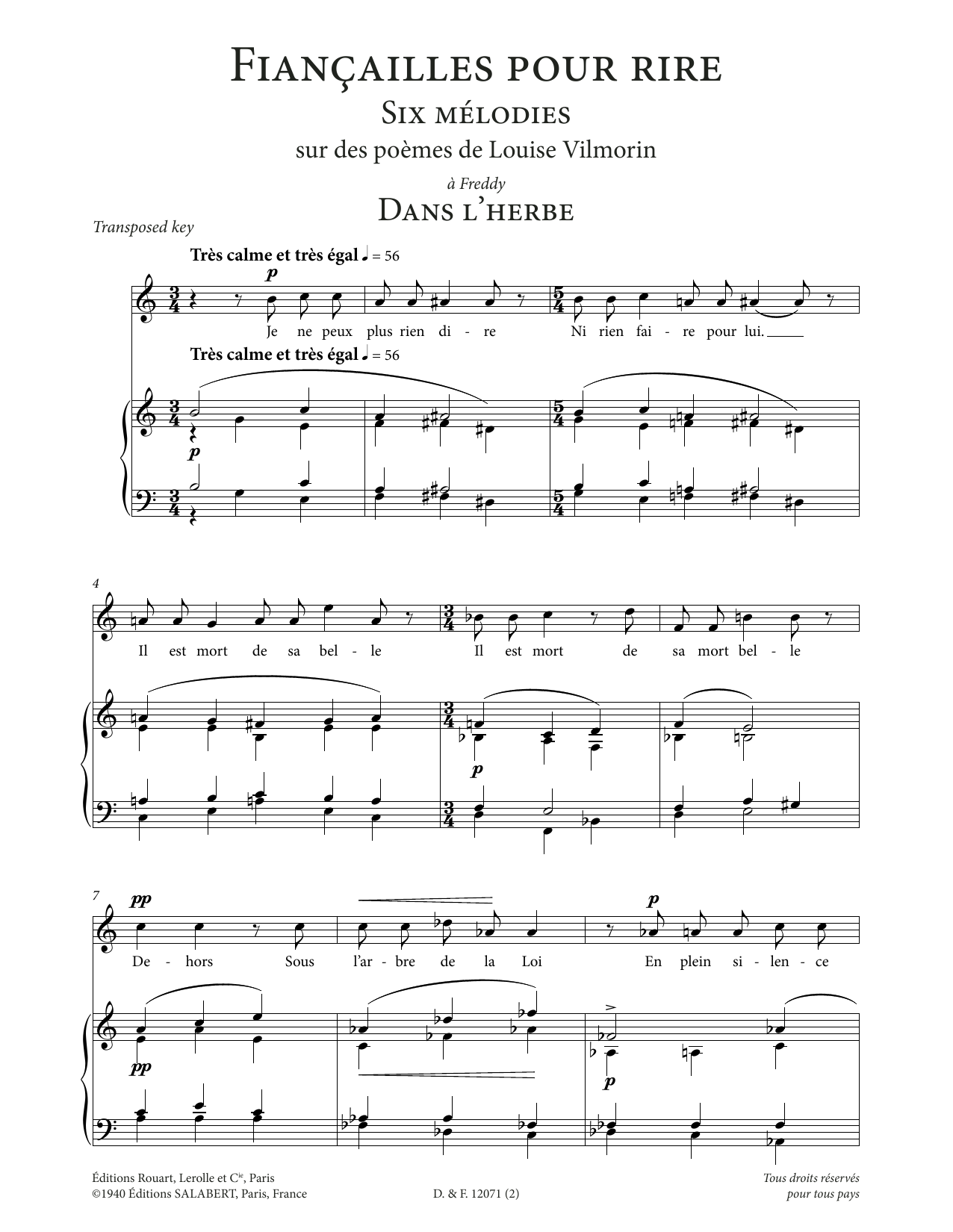 Francis Poulenc Dans l'herbe (Low Voice) Sheet Music