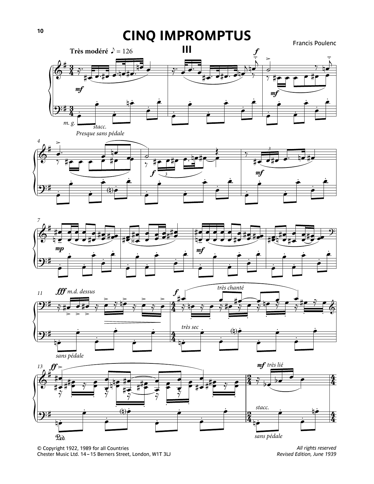 Francis Poulenc Five Impromptus - III. Tres Modere Sheet Music