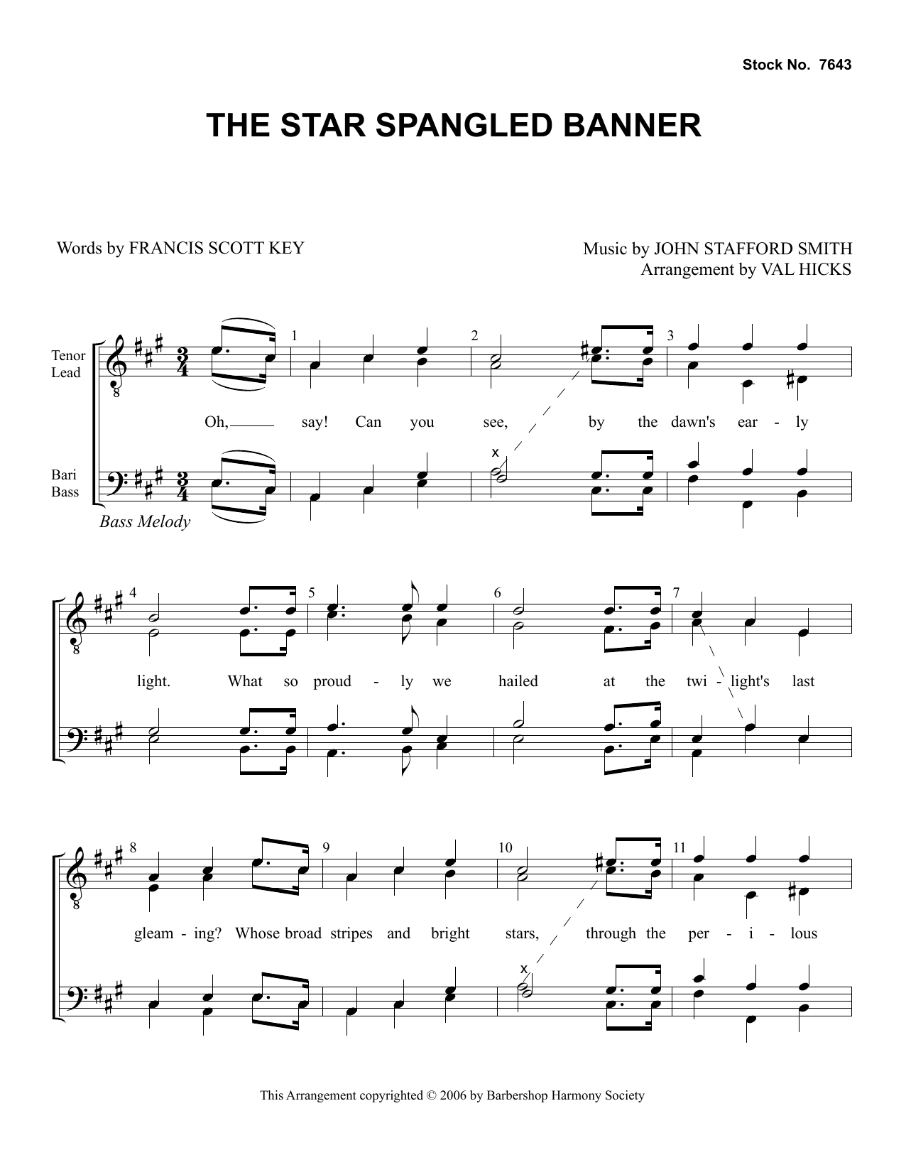 Francis Scott Key Star Spangled Banner (arr. Val Hicks) Sheet Music