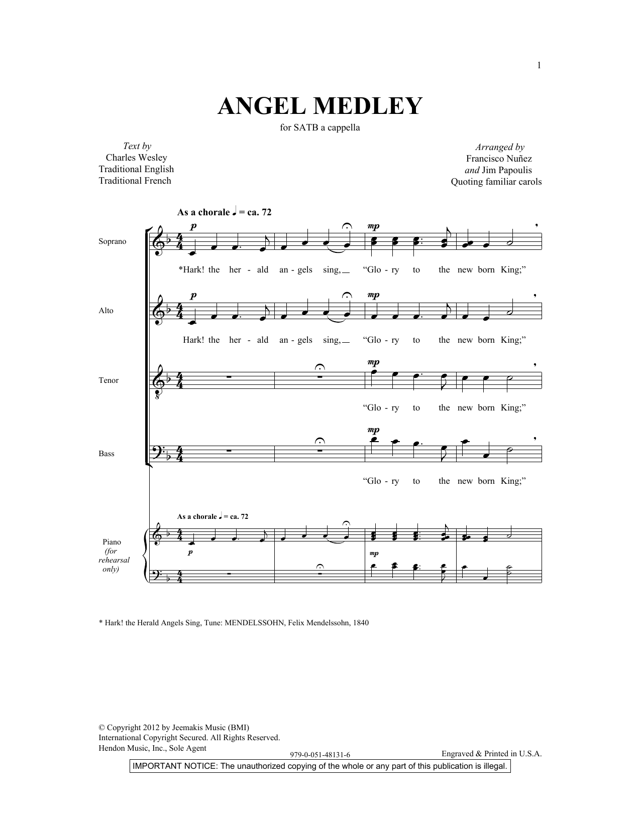 Francisco J. Nuñez Angel Medley (from Coolside of Yuletide) Sheet Music