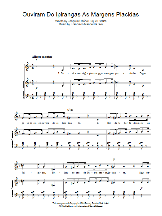 Francisco Manoel Da Silva Ouviram Do Ipirangas As Margens Placidas (Brazilian National Anthem) Sheet Music