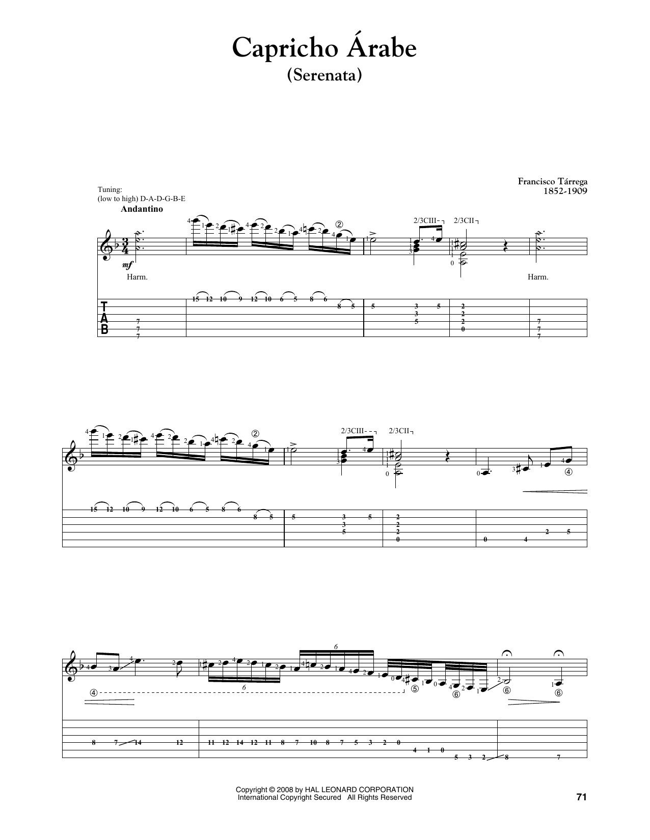Francisco Tarrega Capricho Arabe (Serenata) Sheet Music