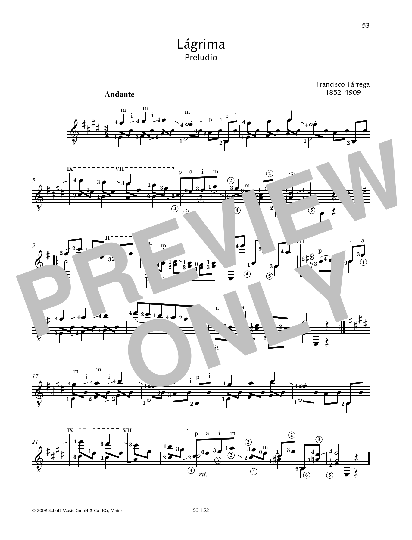 Francisco Tárrega Lágrima Sheet Music