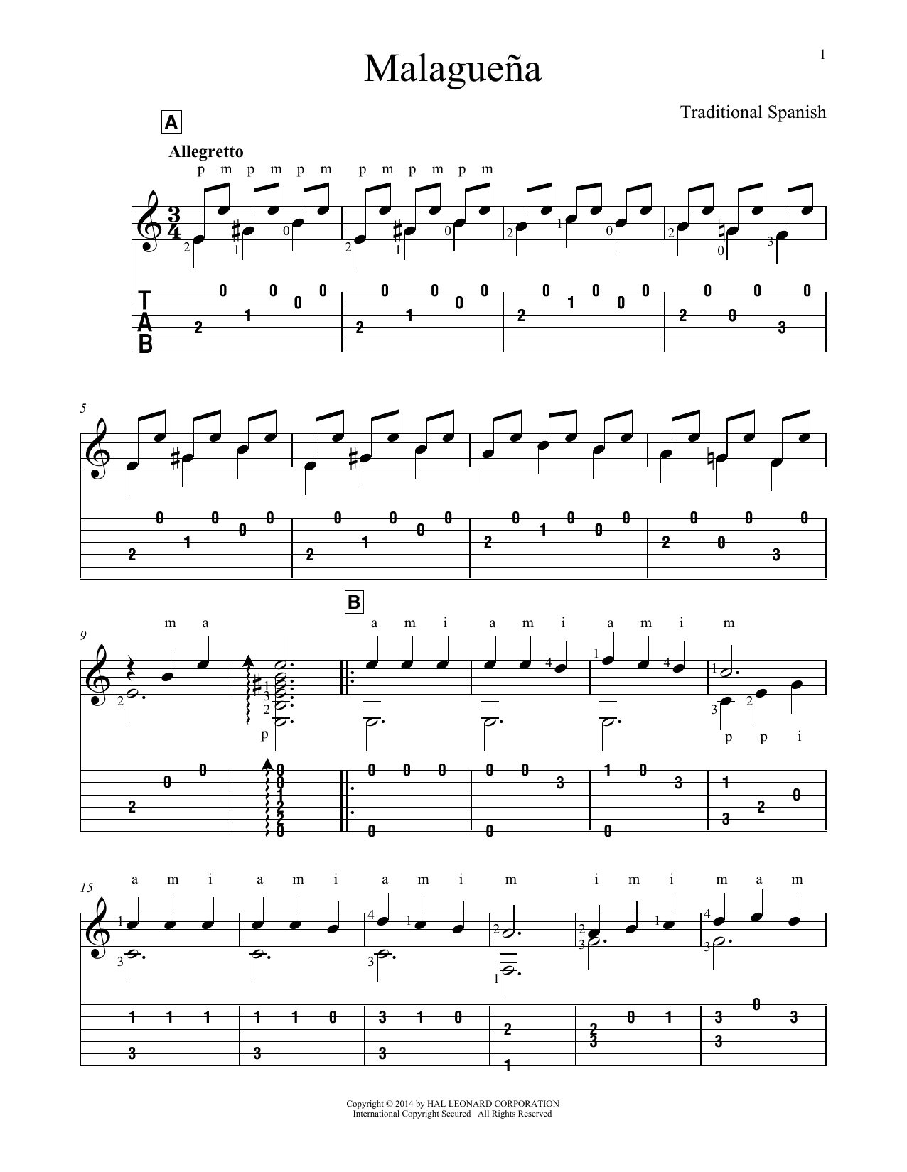 Francisco Tárrega Malagueña Sheet Music