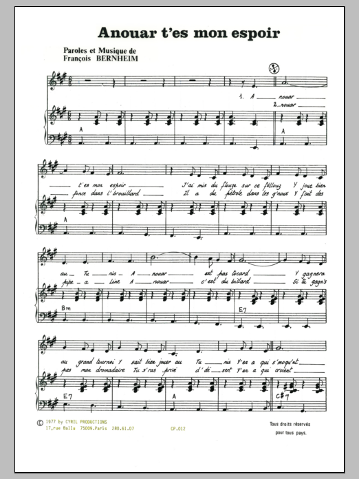 Francois Bernheim Ainhouar T'es Mon Espoir Sheet Music