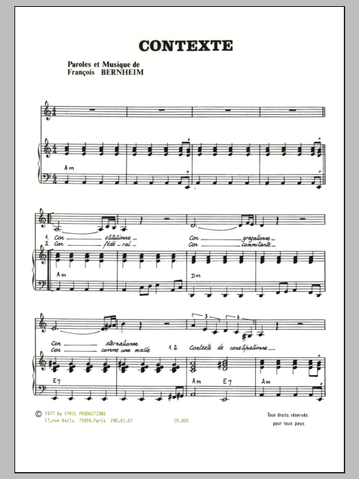 Francois Bernheim Contexte Sheet Music