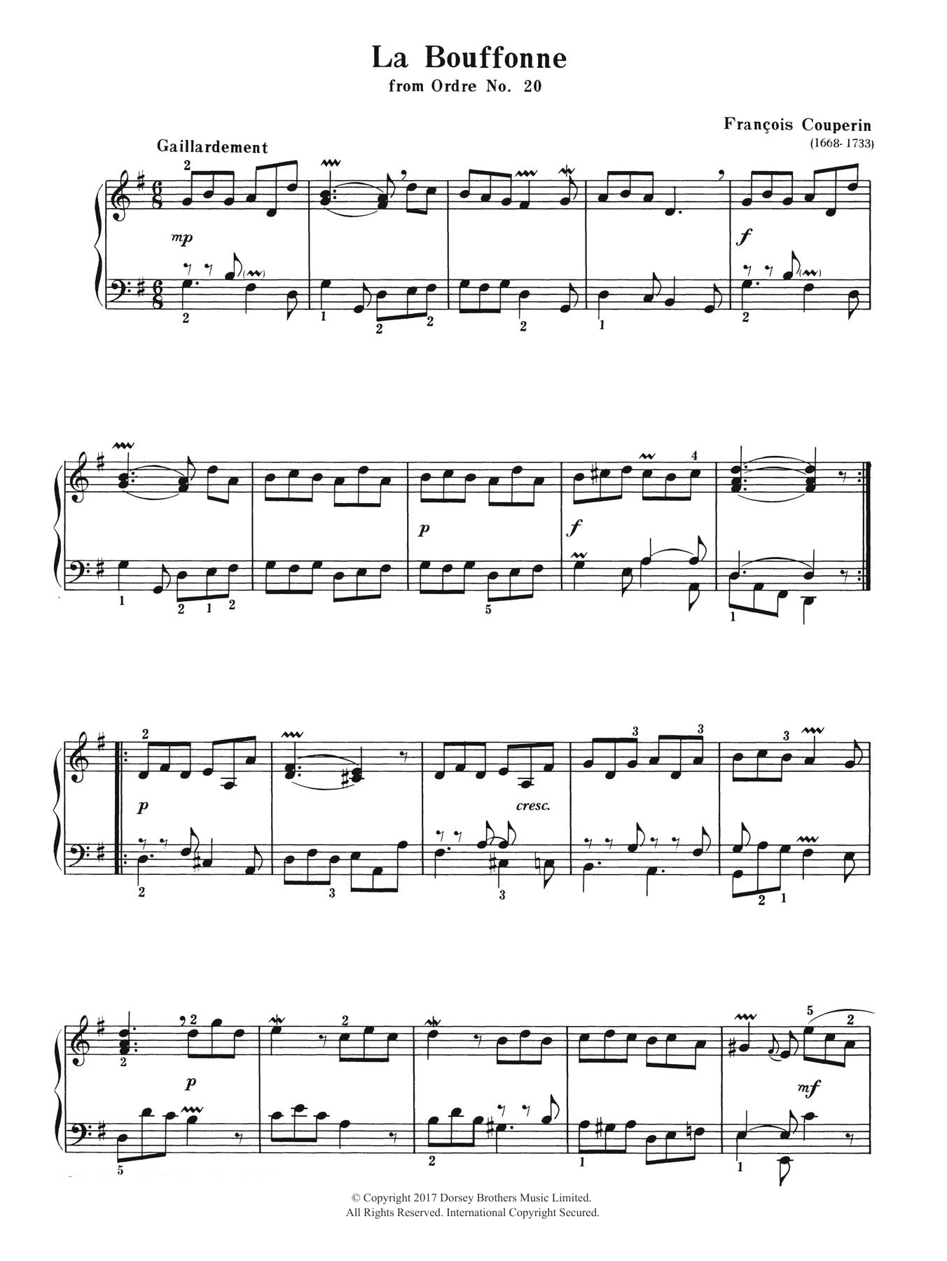 François Couperin La Bouffonne (from Ordre No. 20) Sheet Music