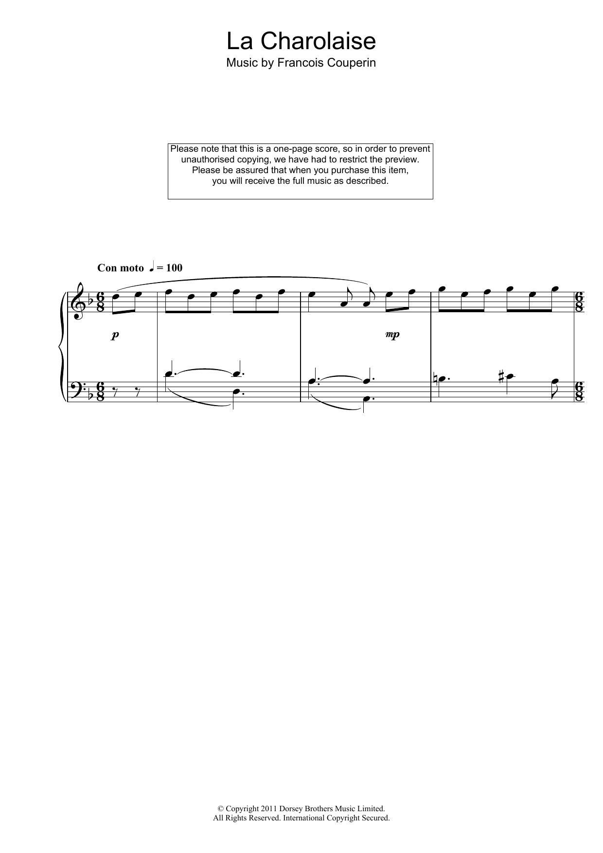 François Couperin La Charolaise Sheet Music