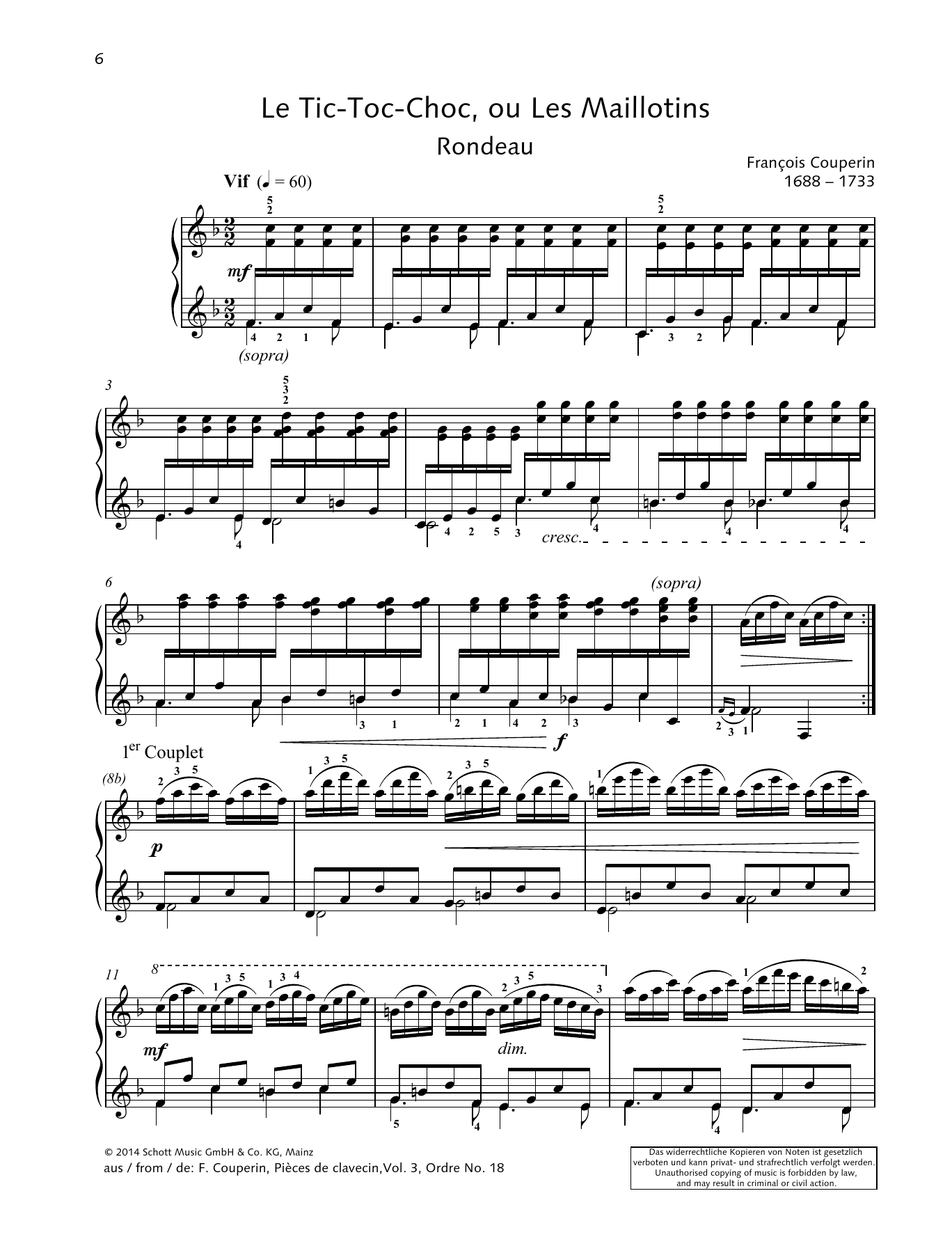 François Couperin Le Tic-Toc-Choc, ou Les Maillotins Sheet Music