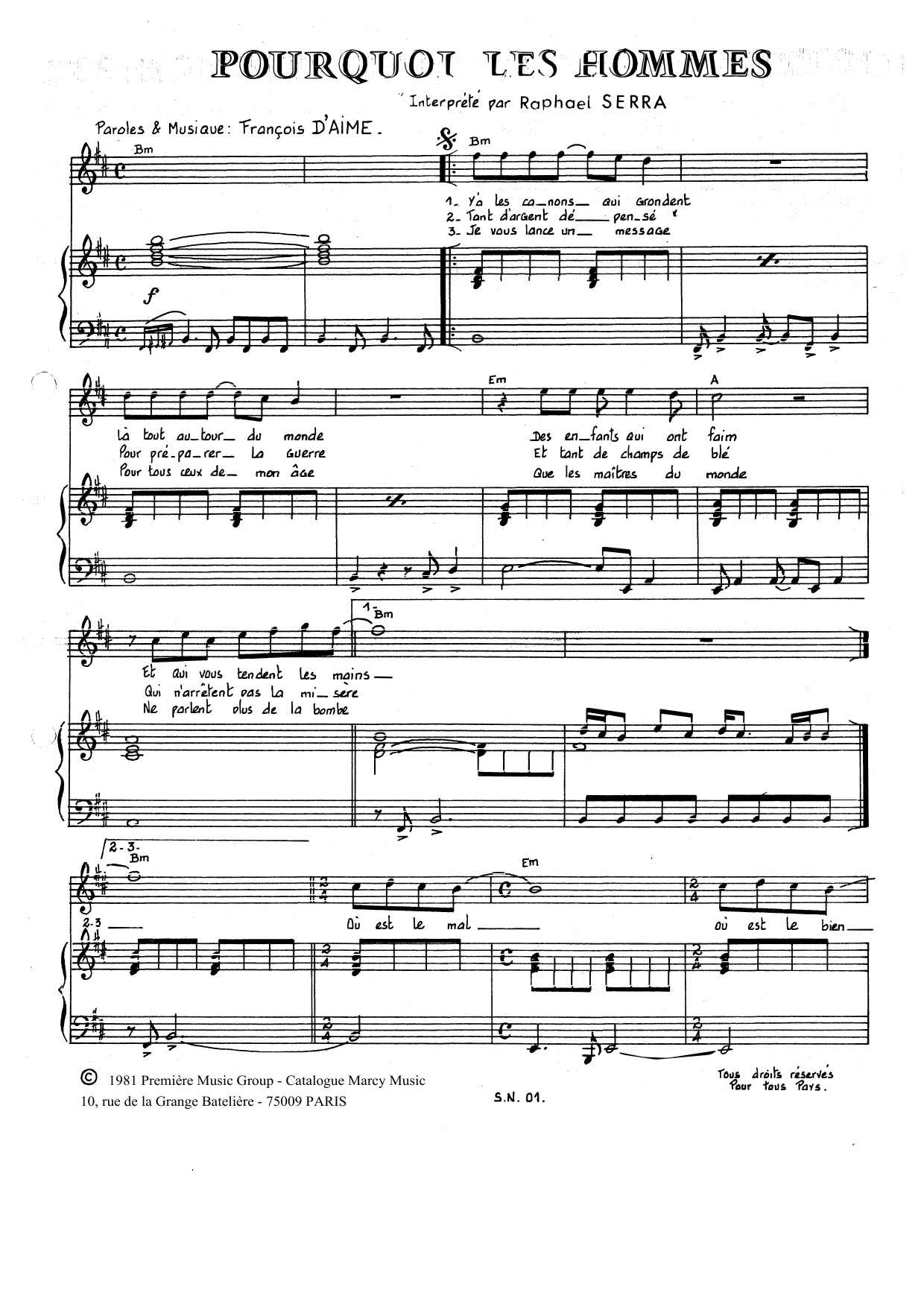 François d'Aime Pourquoi Les Hommes Sheet Music