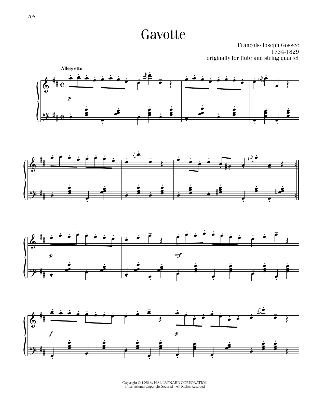Francois-Joseph Gossec Gavotte Sheet Music