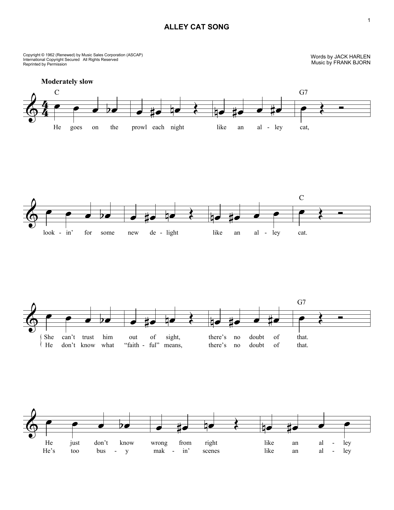 Frank Bjorn Alley Cat Song Sheet Music