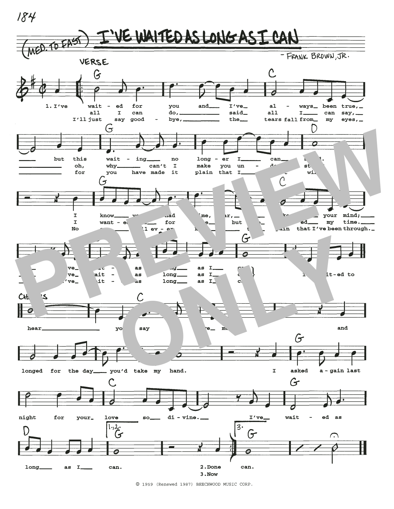 Frank Brown, Jr. I've Waited As Long As I Can Sheet Music