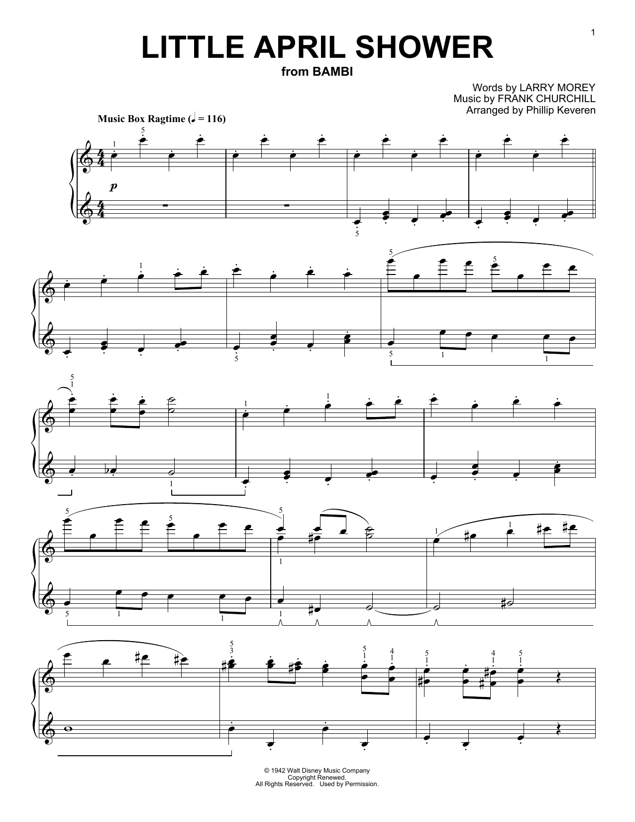 Frank Churchill Little April Shower [Ragtime version] (arr. Phillip Keveren) Sheet Music