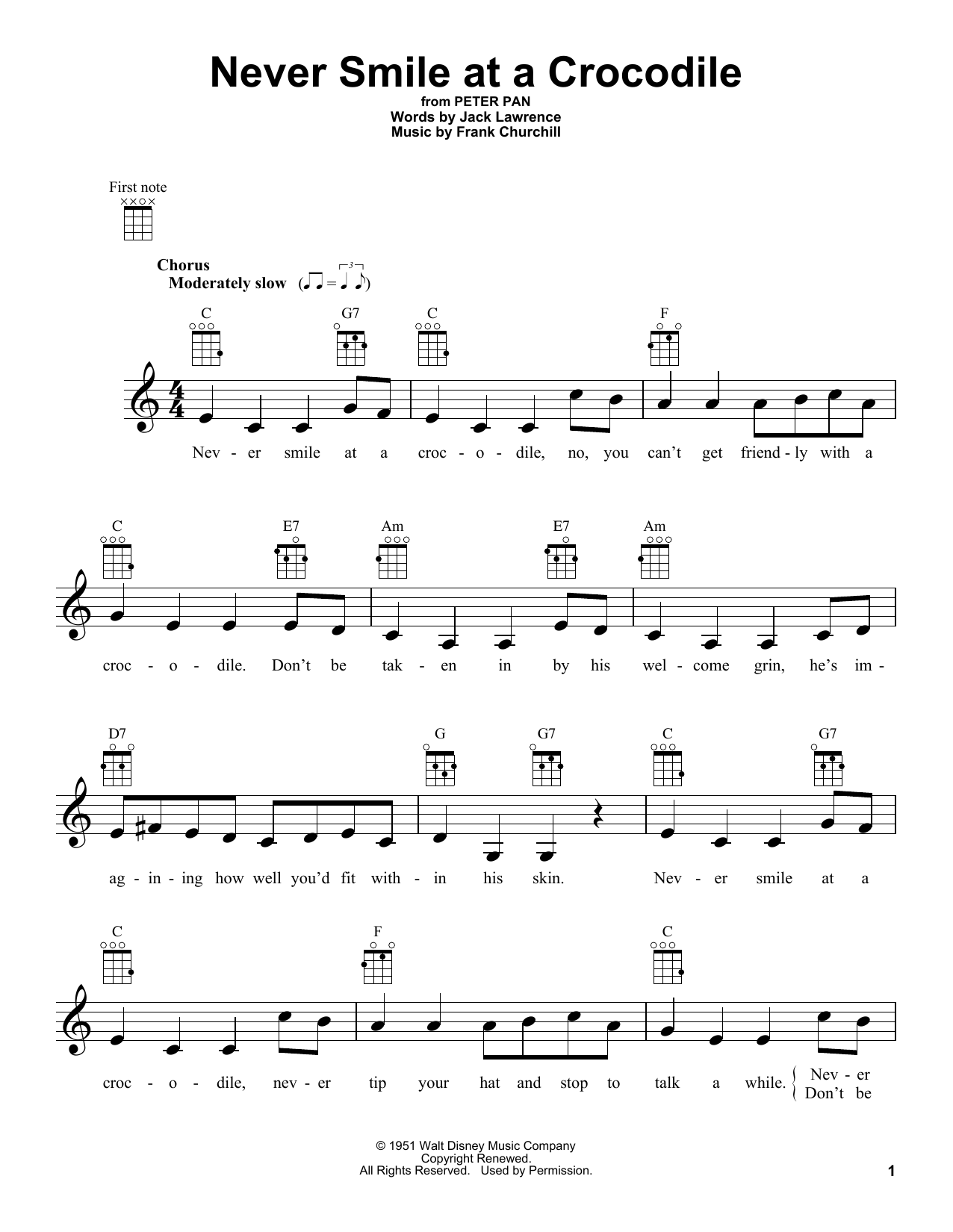 Frank Churchill Never Smile At A Crocodile (from Peter Pan) Sheet Music