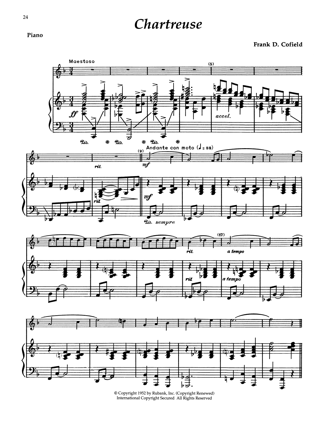 Frank D. Cofield Chartreuse Sheet Music