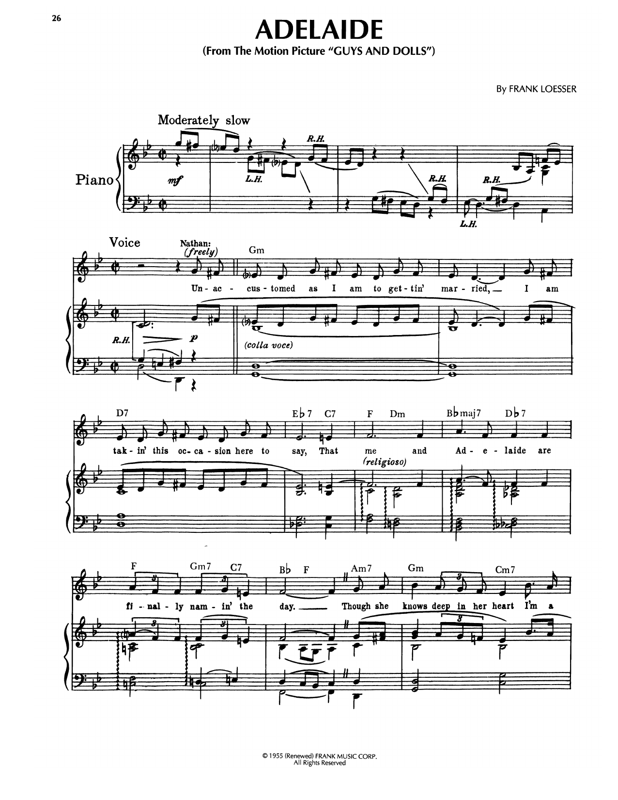 Frank Loesser Adelaide (from Guys And Dolls) Sheet Music