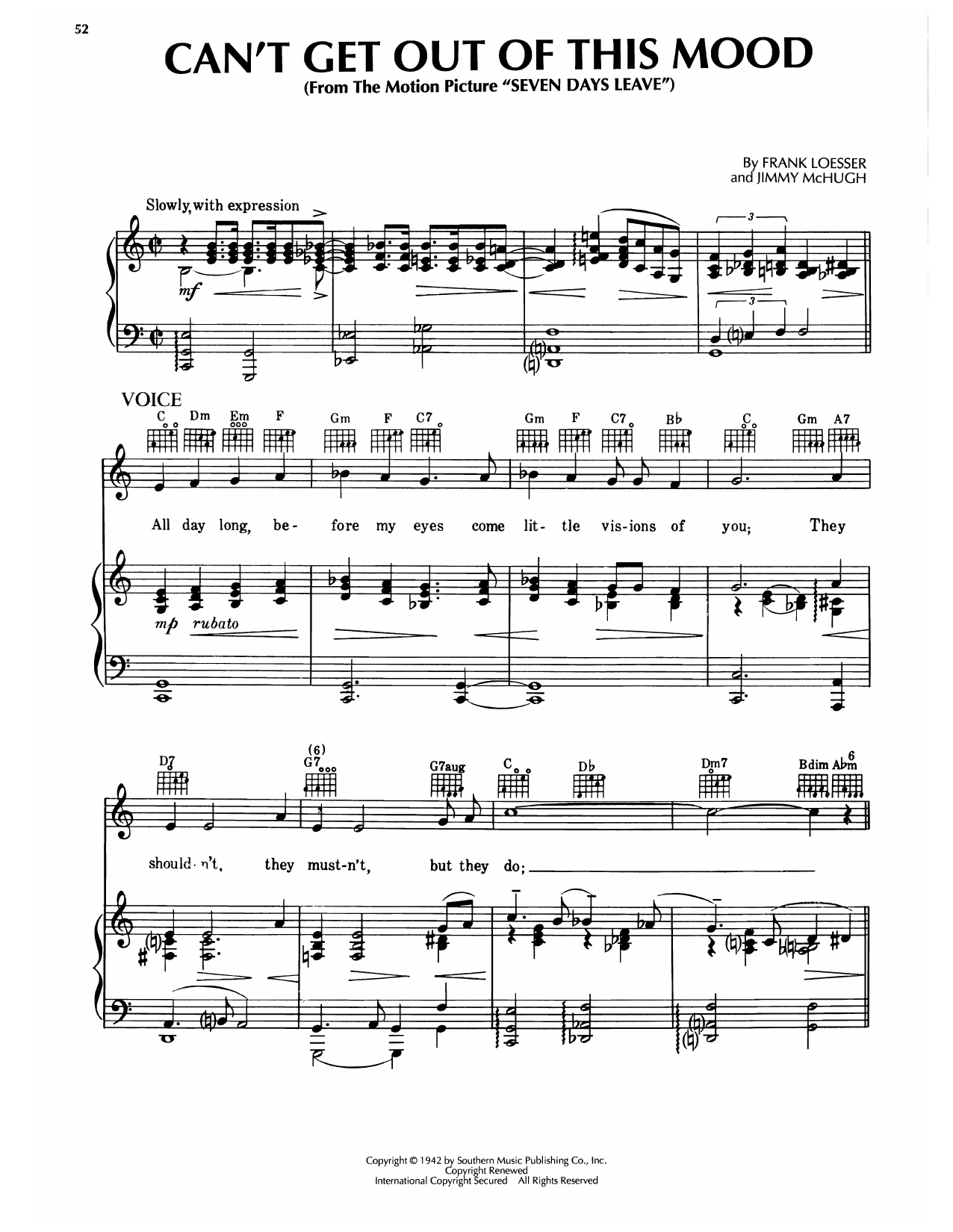 Frank Loesser Can't Get Out Of This Mood (from Seven Days' Leave) Sheet Music