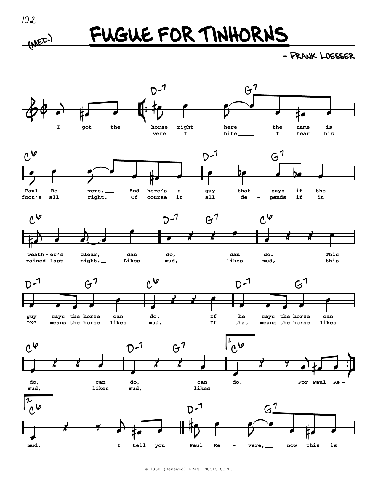 Frank Loesser Fugue For Tinhorns (High Voice) Sheet Music
