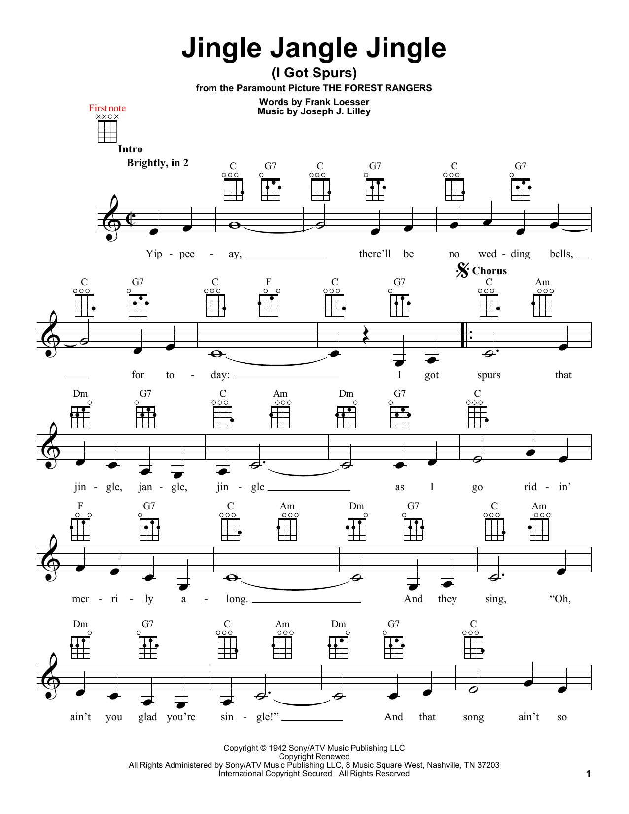 Frank Loesser Jingle Jangle Jingle (I Got Spurs) Sheet Music