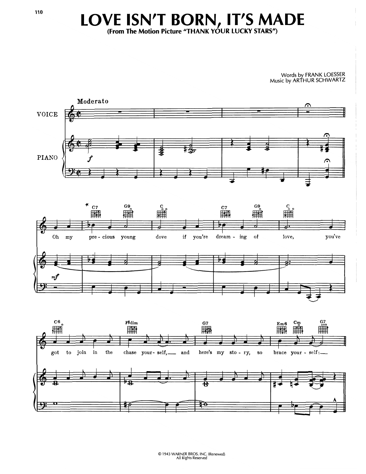 Frank Loesser Love Isn't Born, It's Made (from Thank Your Lucky Stars) Sheet Music