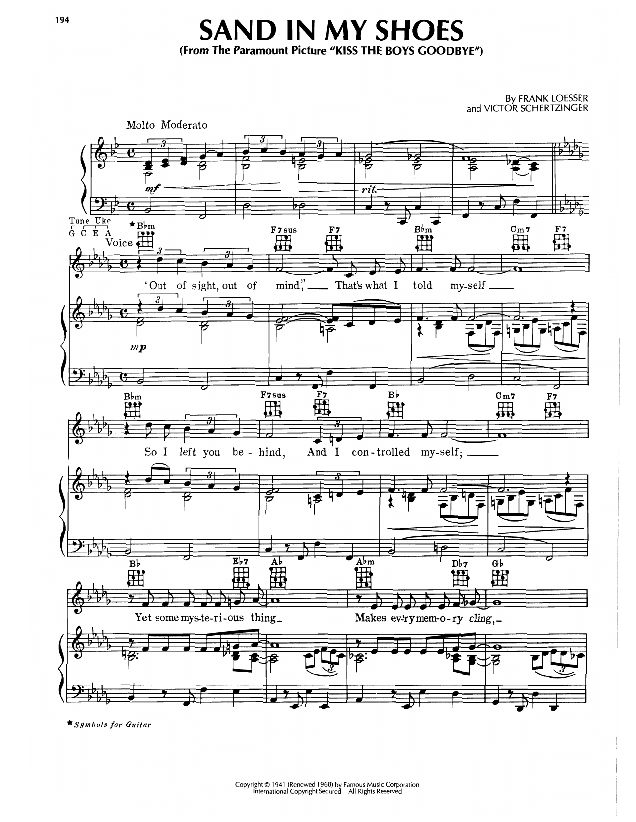 Frank Loesser Sand In My Shoes (from Kiss The Boys Goodbye) Sheet Music