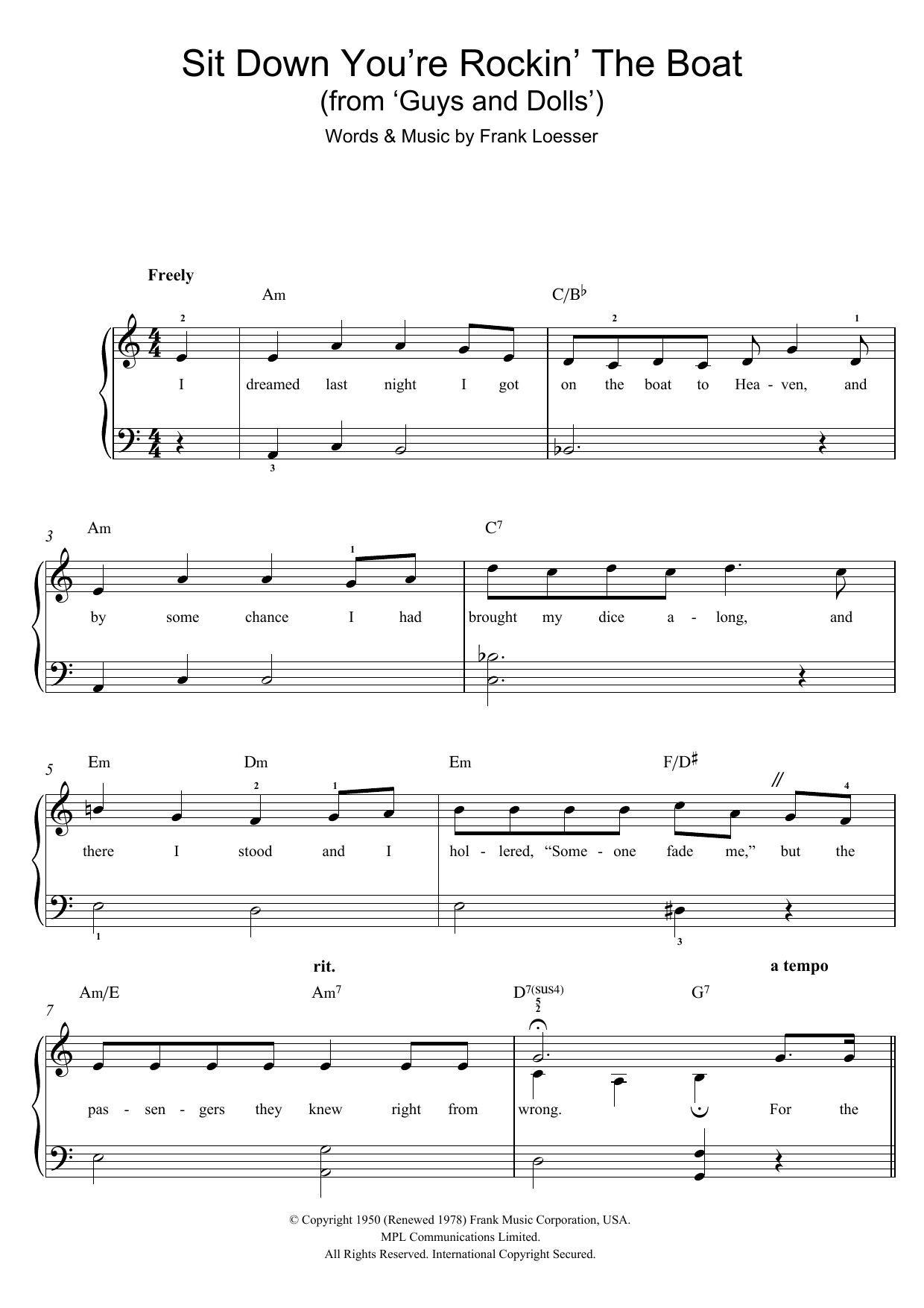 Frank Loesser Sit Down, You're Rockin' The Boat (from 'Guys and Dolls') Sheet Music