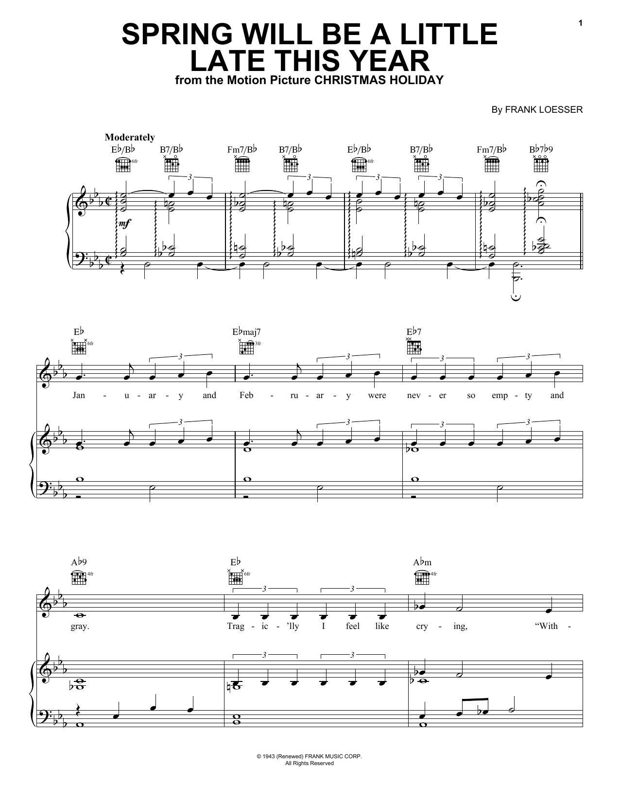 Frank Loesser Spring Will Be A Little Late This Year Sheet Music